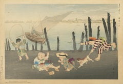 Japanese Woodblock Print of Children at Play – Yamamoto Shōun, Meiji Era c. 1907