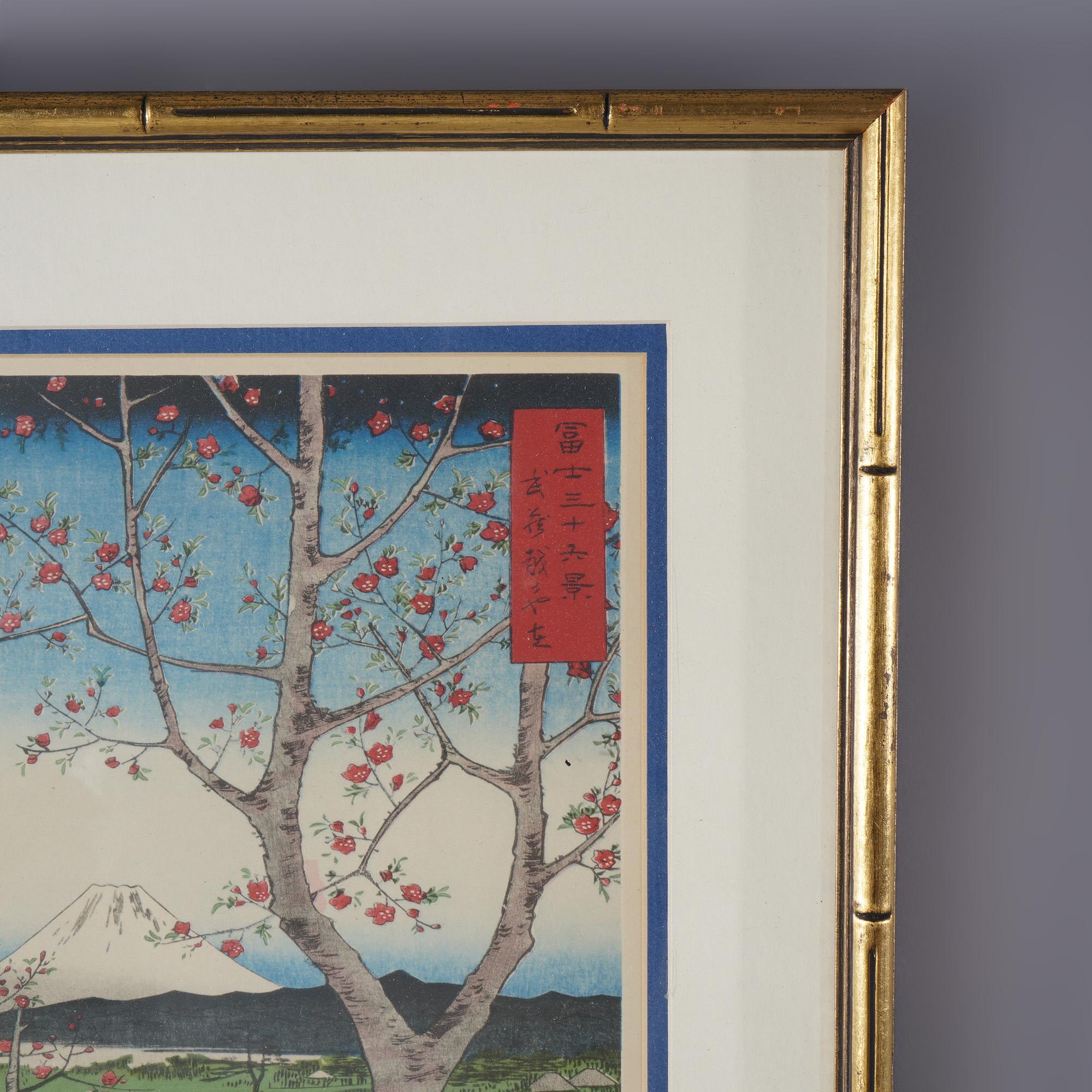 Japanese Woodblock Print of Mt. Fuji by Hiroshige Utagawa, Framed, 20thC In Good Condition For Sale In Big Flats, NY