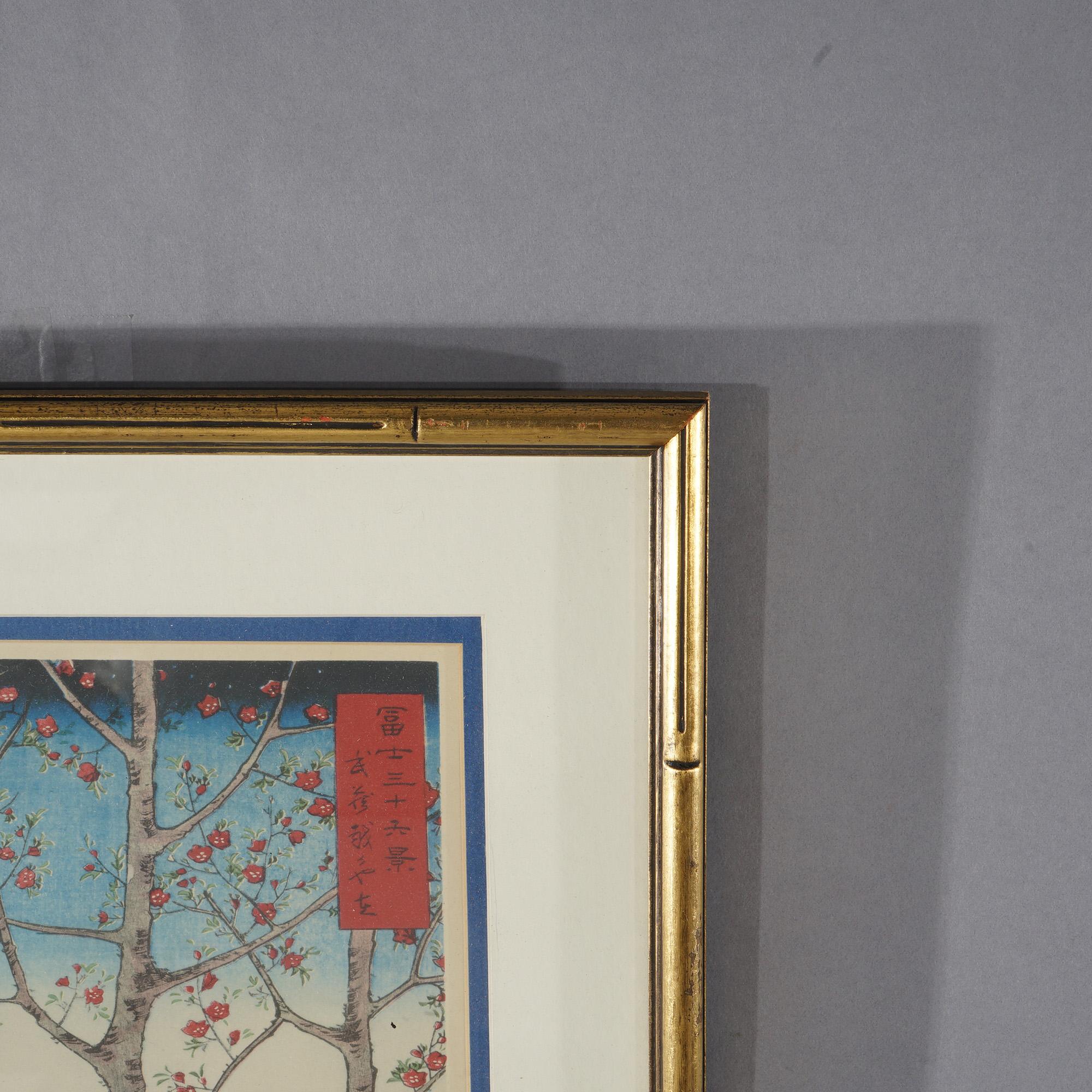 Japanischer Holzschnitt des Mt. Fuji von Hiroshige Utagawa, gerahmt, 20. Jahrhundert (Papier) im Angebot