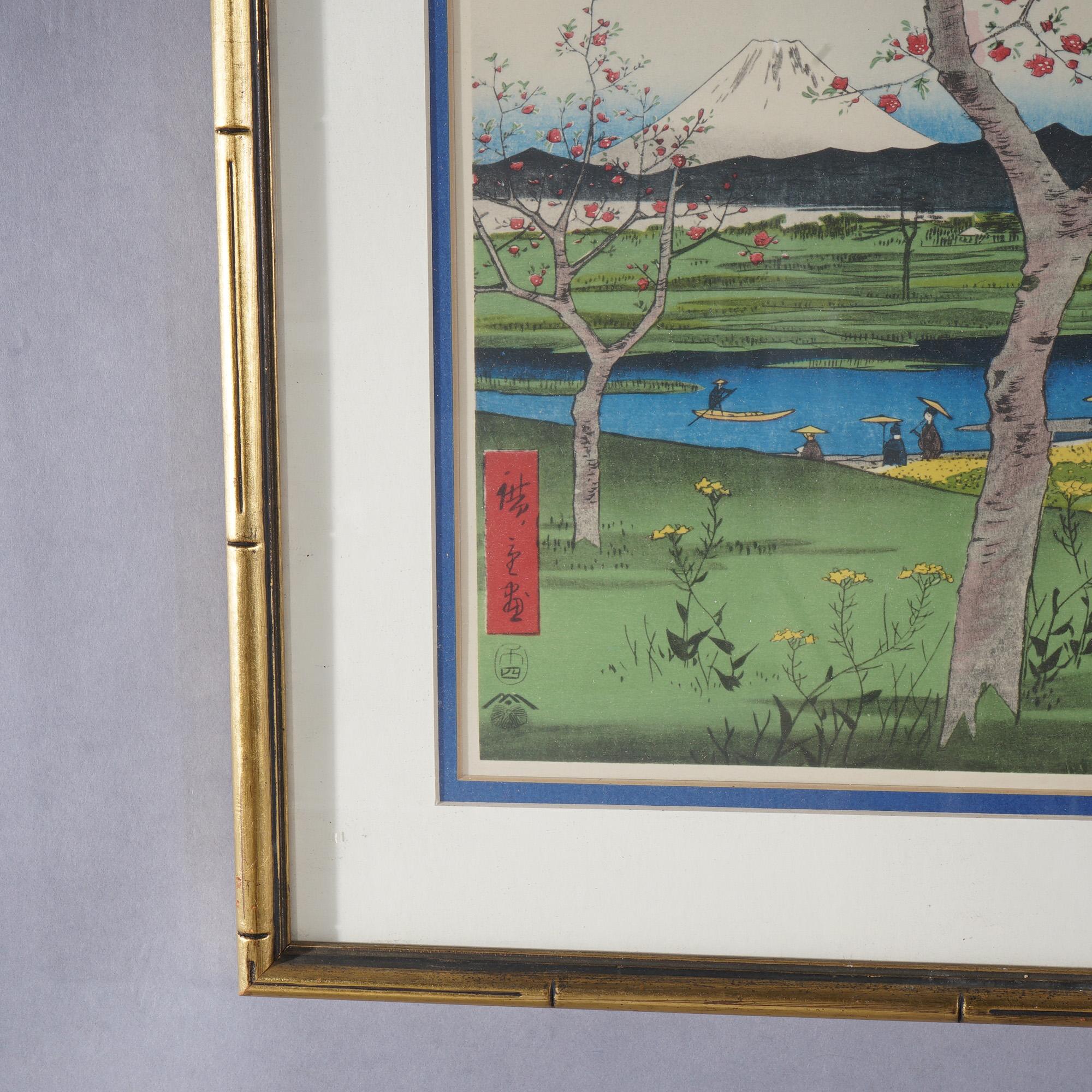 Japanese Woodblock Print of Mt. Fuji by Hiroshige Utagawa, Framed, 20thC For Sale 1