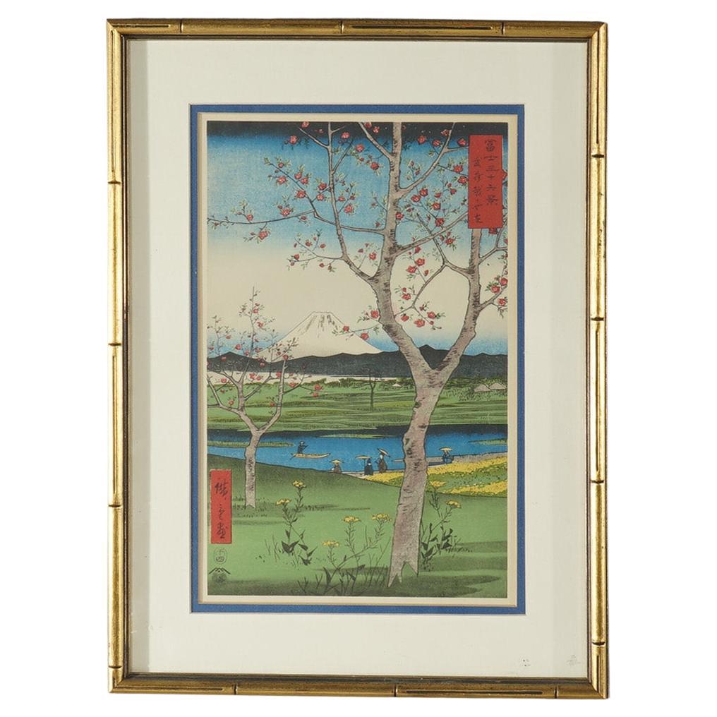 Japanese Woodblock Print of Mt. Fuji by Hiroshige Utagawa, Framed, 20thC For Sale