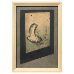 Japanese Woodblock Print of Mushroom Study, Fragment