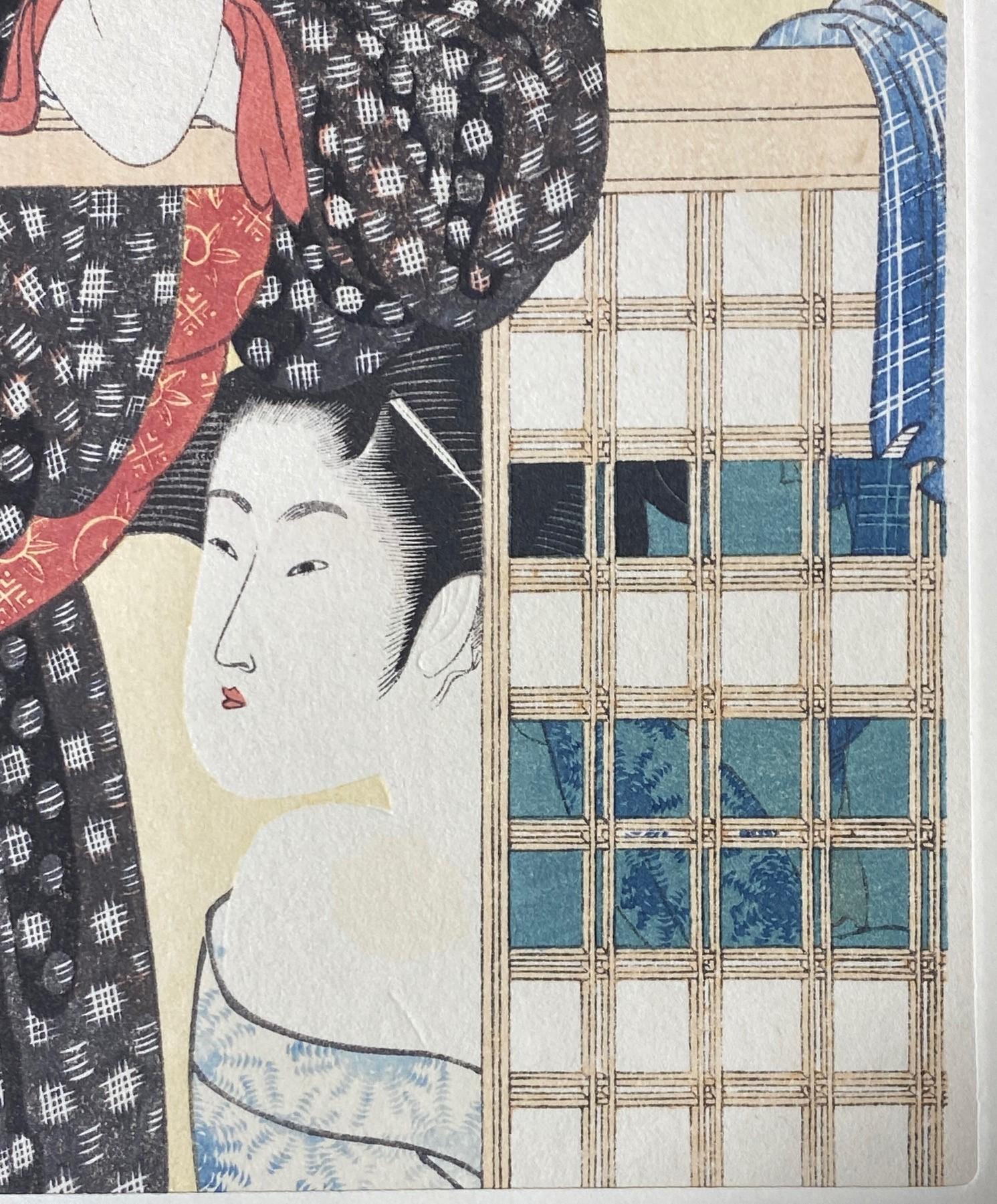 20th Century Kitagawa Utamaro Japanese Woodblock Print Hour of the Sheep Daughter Sundial For Sale