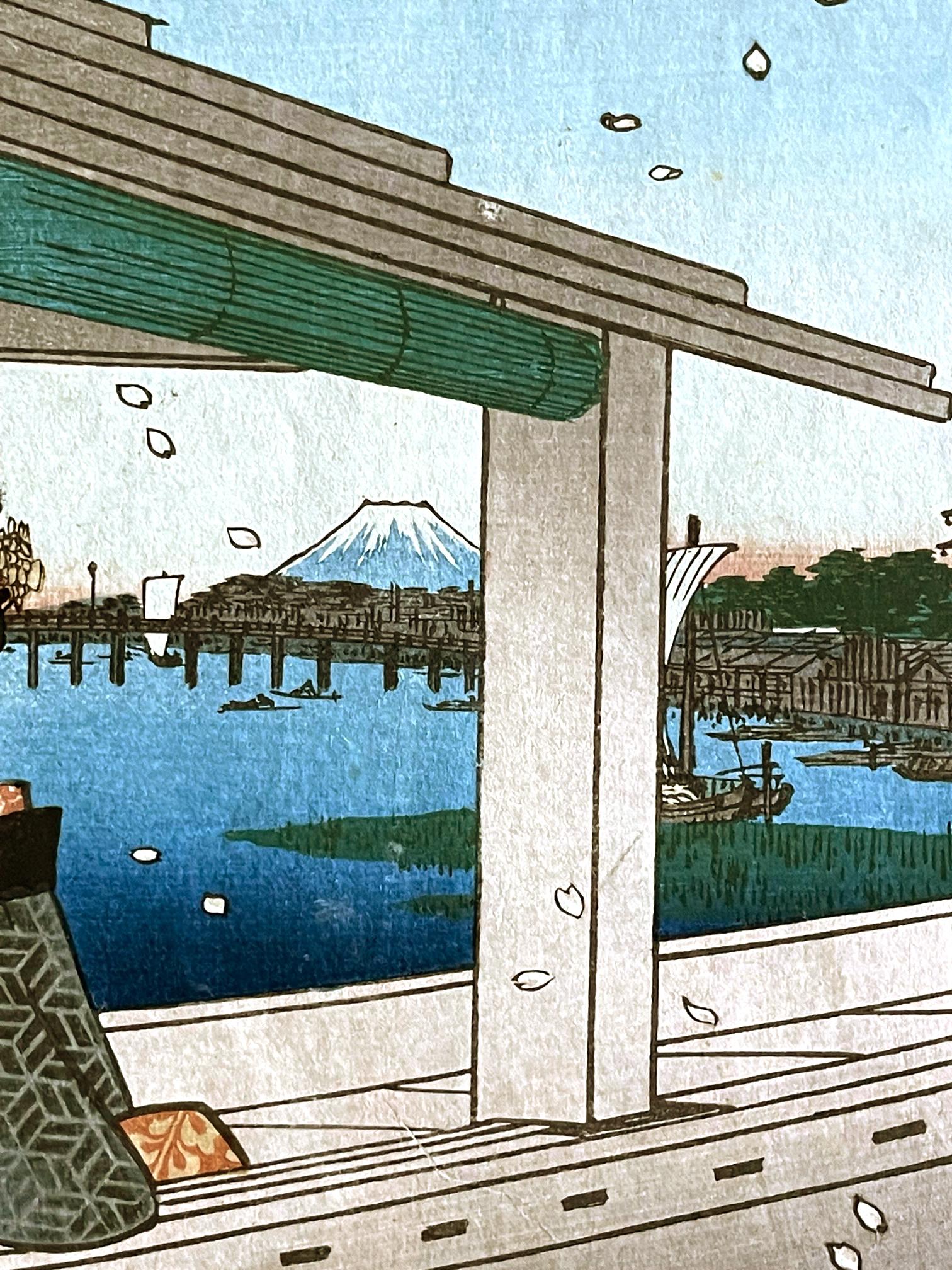 Mid-19th Century Japanese Woodblock Print One Hundred Famous Views of Edo by Utagawa Hiroshige For Sale