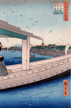 Antique Japanese Woodblock Print One Hundred Famous Views of Edo by Utagawa Hiroshige