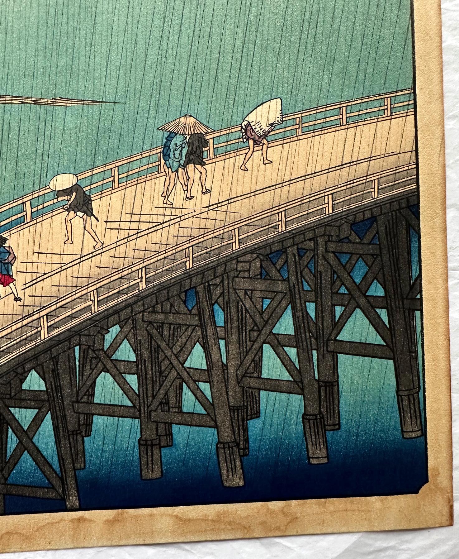 20th Century Japanese Woodblock Print Sudden Shower by Utagawa Hiroshige For Sale
