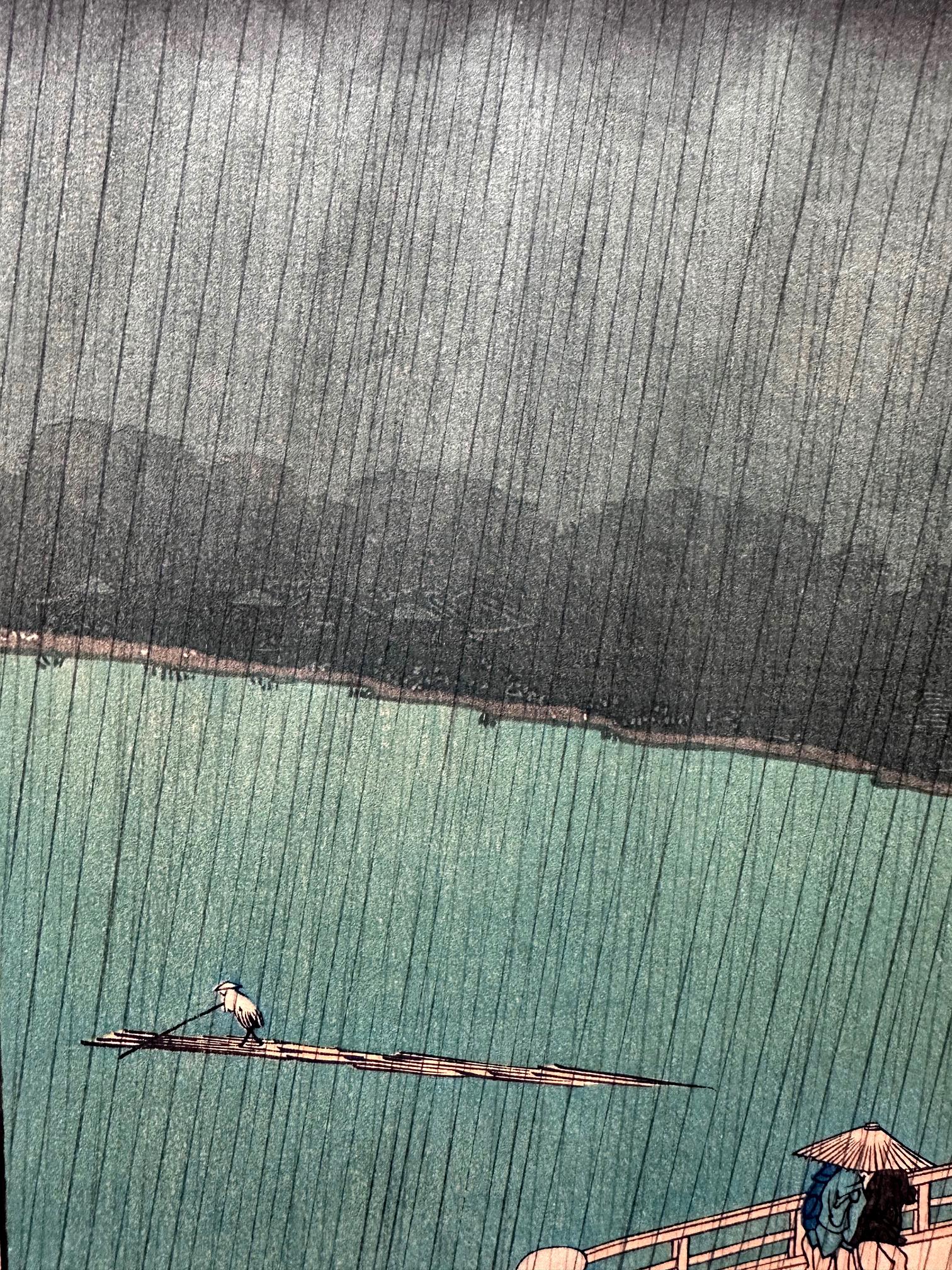 Paper Japanese Woodblock Print Sudden Shower by Utagawa Hiroshige For Sale