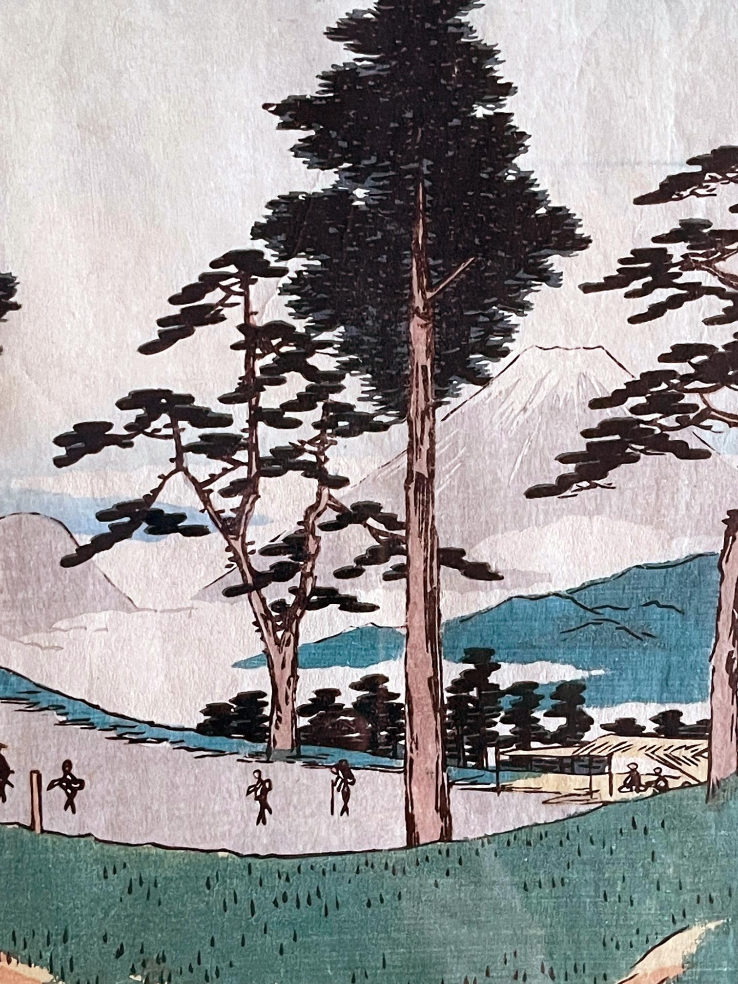 Japanischer Holzschnitt-Druck der dreiundfünfzig Stationen des Tokaido von Hiroshige (Mittleres 19. Jahrhundert) im Angebot