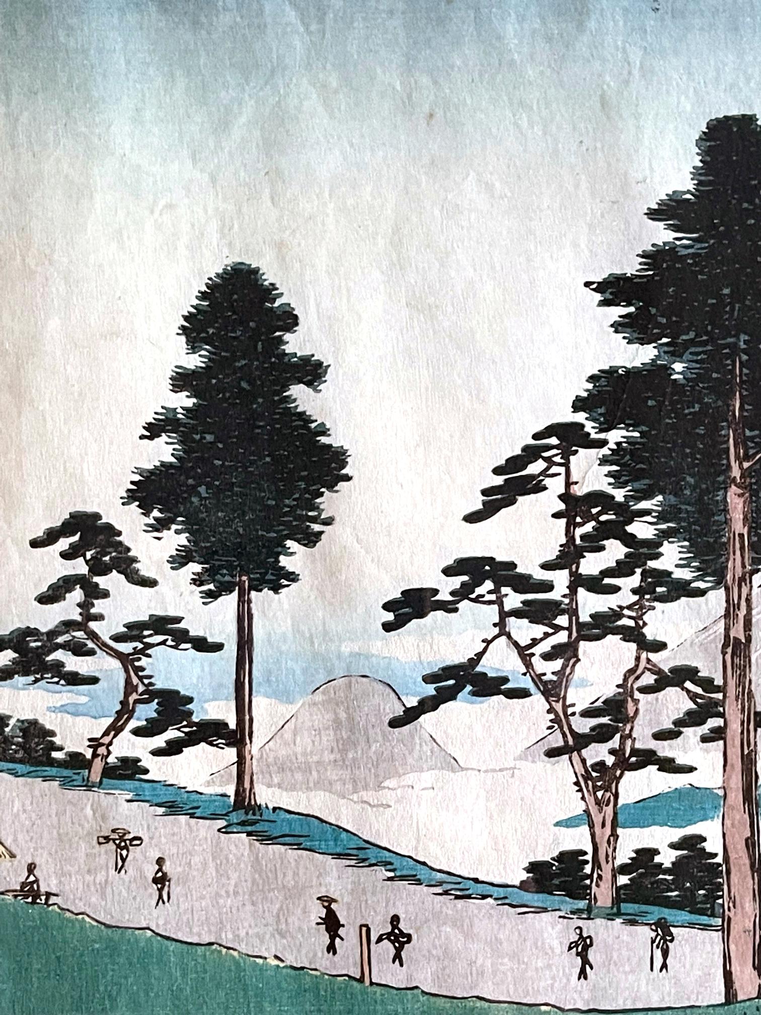 Japanischer Holzschnitt-Druck der dreiundfünfzig Stationen des Tokaido von Hiroshige (Papier) im Angebot