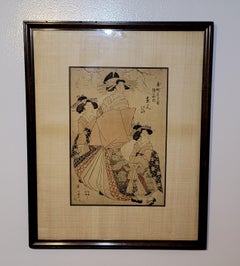 Japanese Woodblock Print " Three Geishas" Kikukawa Eizan (菊川英山) #1
