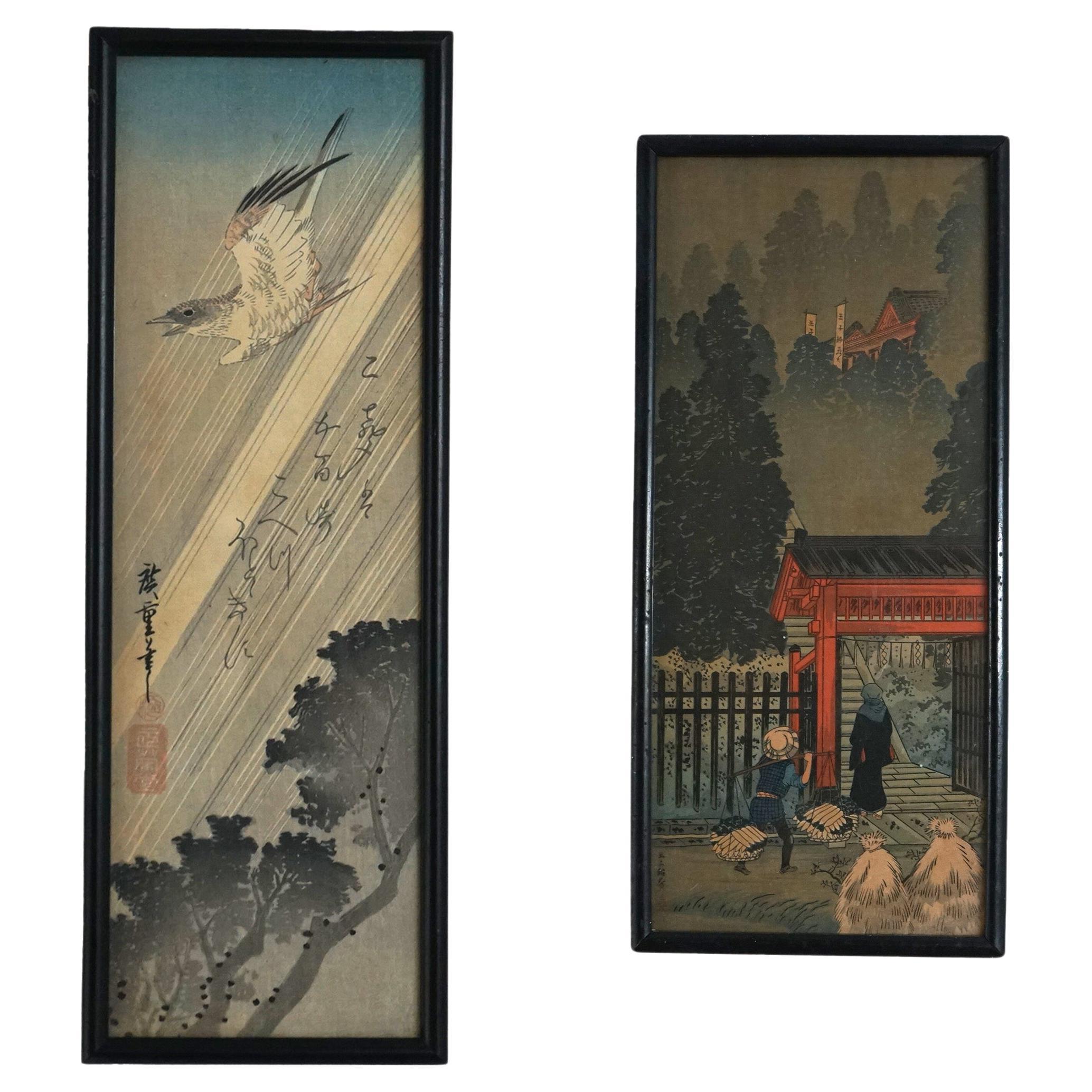 Japanese Woodblock Prints by Utagawa Hiroshige and Hiroaki Takahashi 20thC For Sale