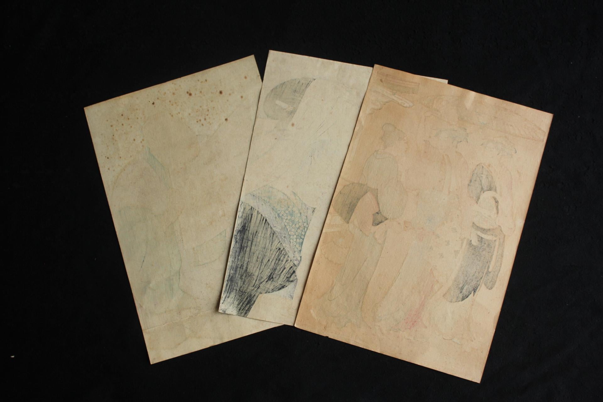 Japanese Woodblock, Set of 3, Prints by Noguchi / Kiyonaga, Utamaro, Hokusai For Sale 14