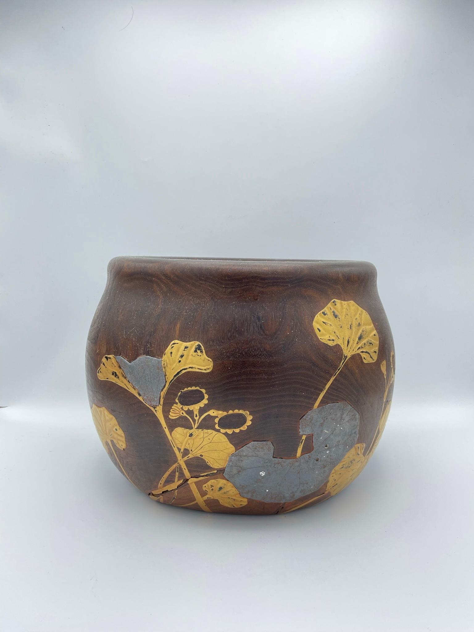Japanese Wooden Cachepot 1920 'Made from One Tree' In Fair Condition For Sale In Paris, FR