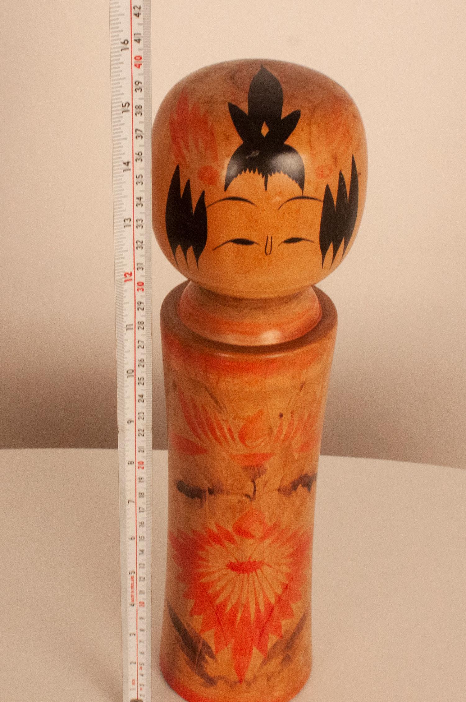 Fruitwood Japanese Wooden Kokeshi doll.  Signed 1960's For Sale