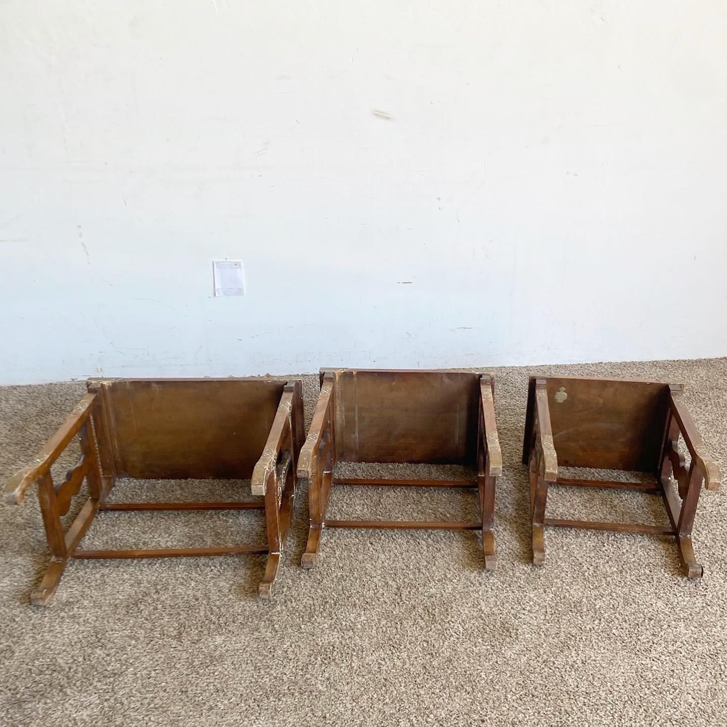 Japanese Wooden Nesting Tables With Brass Accents - Set of 3 For Sale 1
