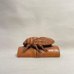 Japanese Wooden Netsuke Cicada 1900 Meiji Sekisen