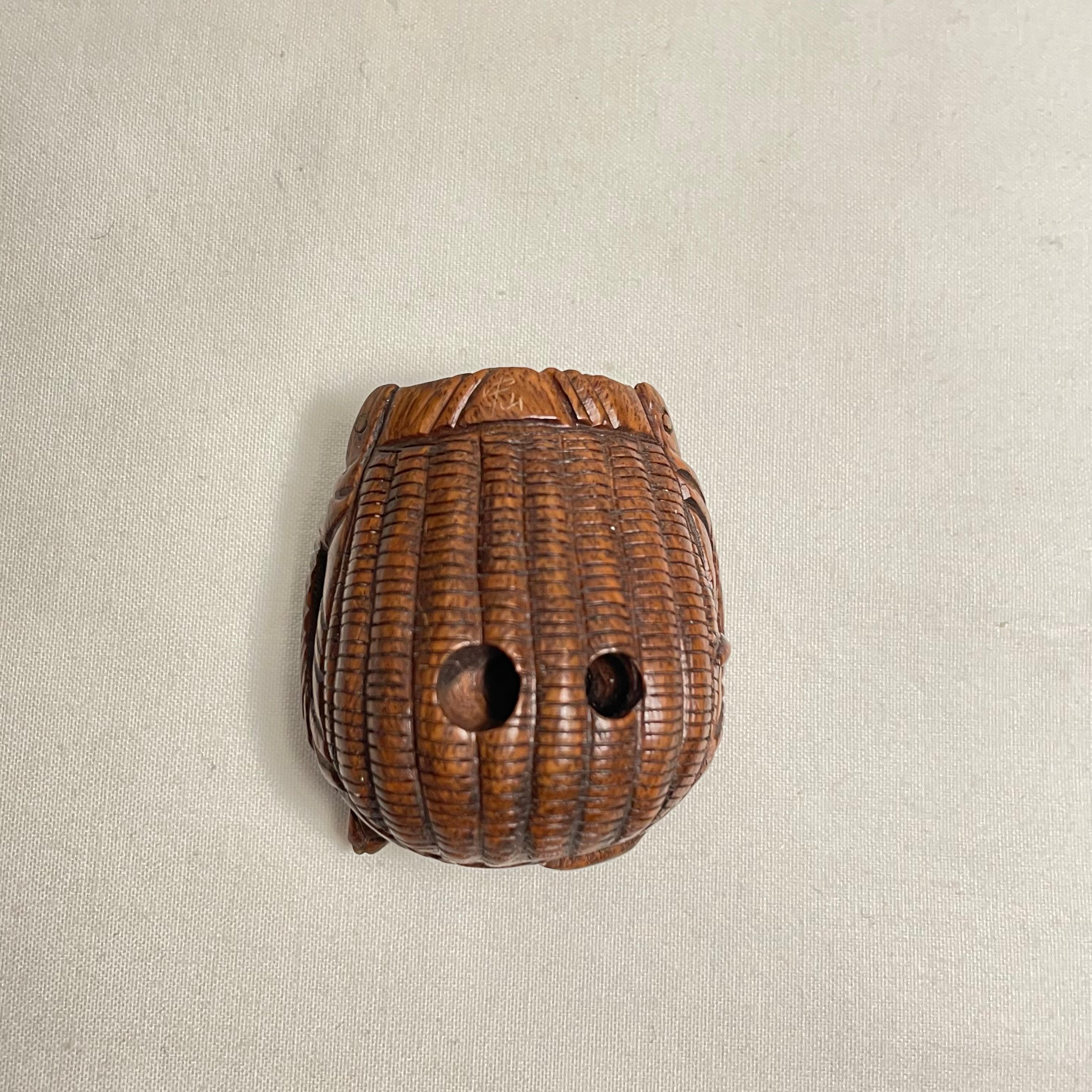 Japanese Wooden Netsuke 'Two mouses' 1950s 'Hiro' 1