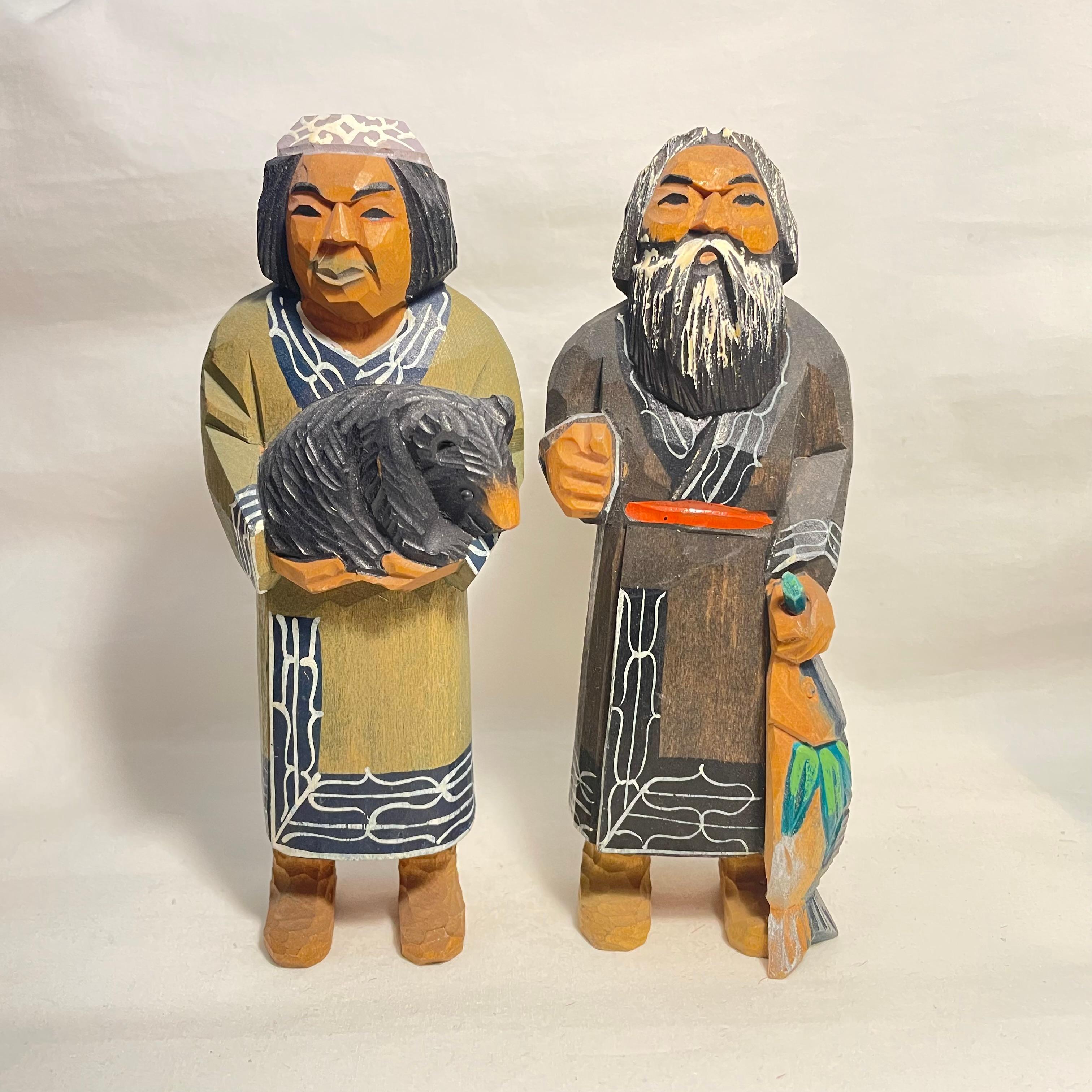 Hand-Carved Japanese Wooden Object AINU Statue Bear 1980s For Sale