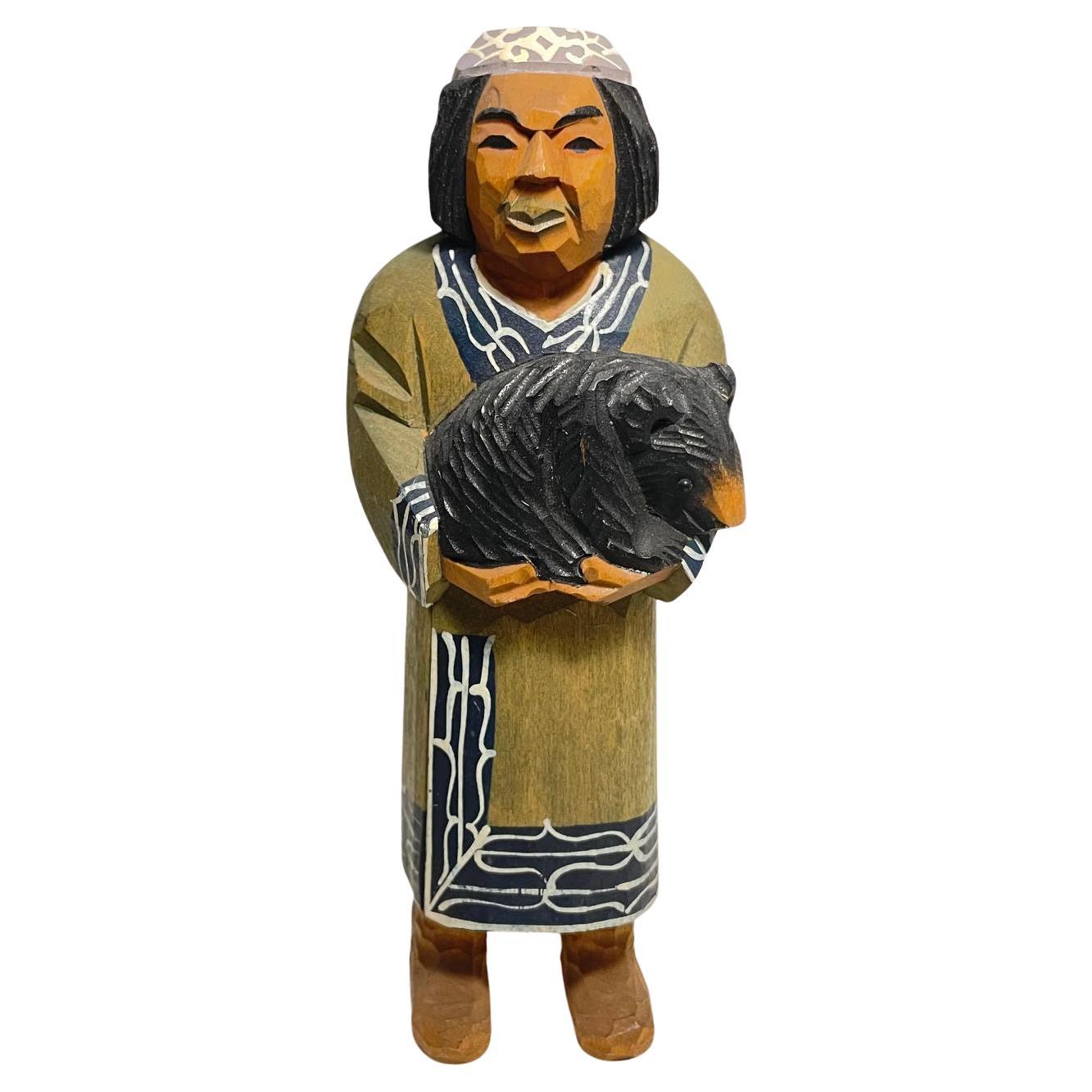 Japanese Wooden Object AINU Statue Bear 1980s