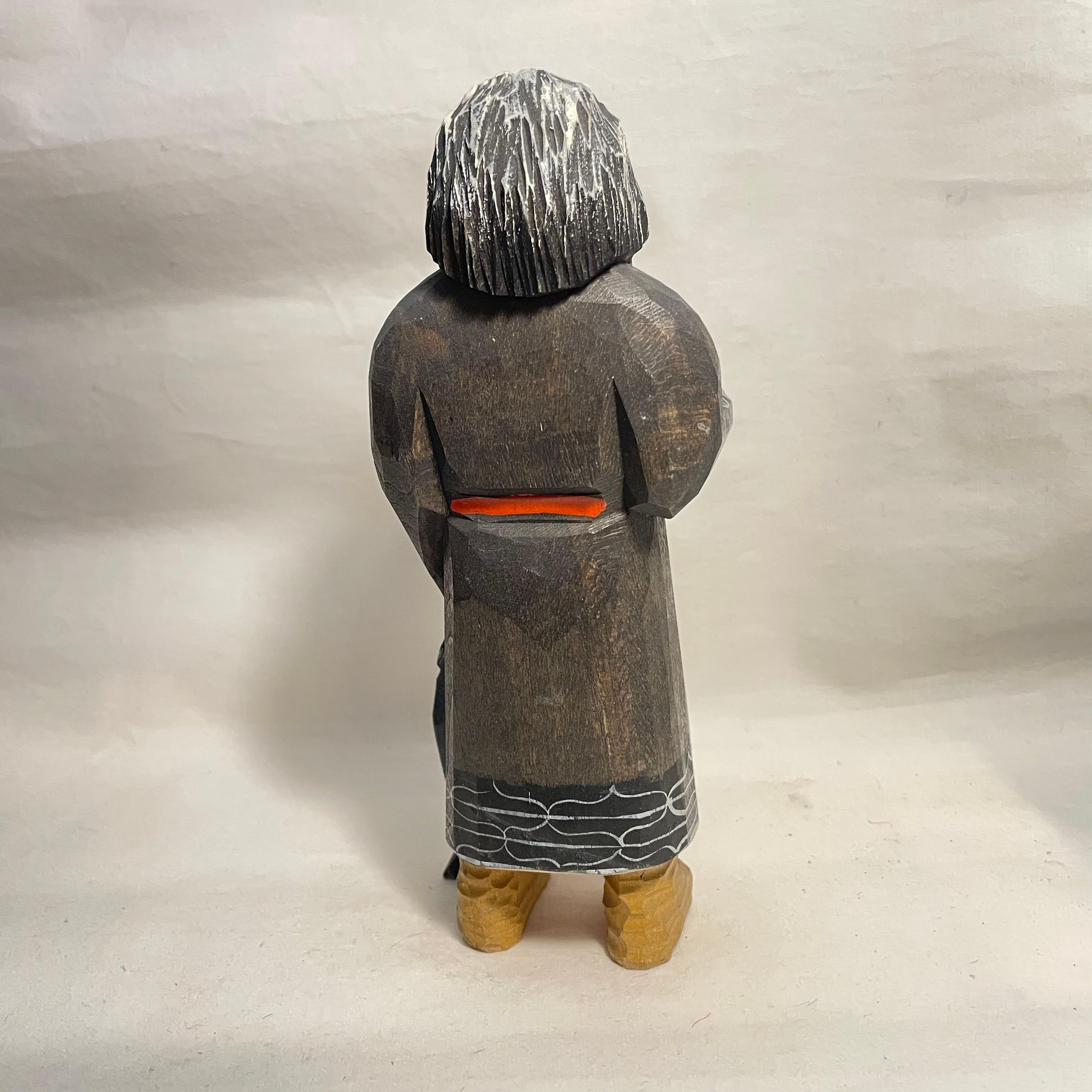 Showa Japanese Wooden Object AINU Statue Fish 1980s For Sale