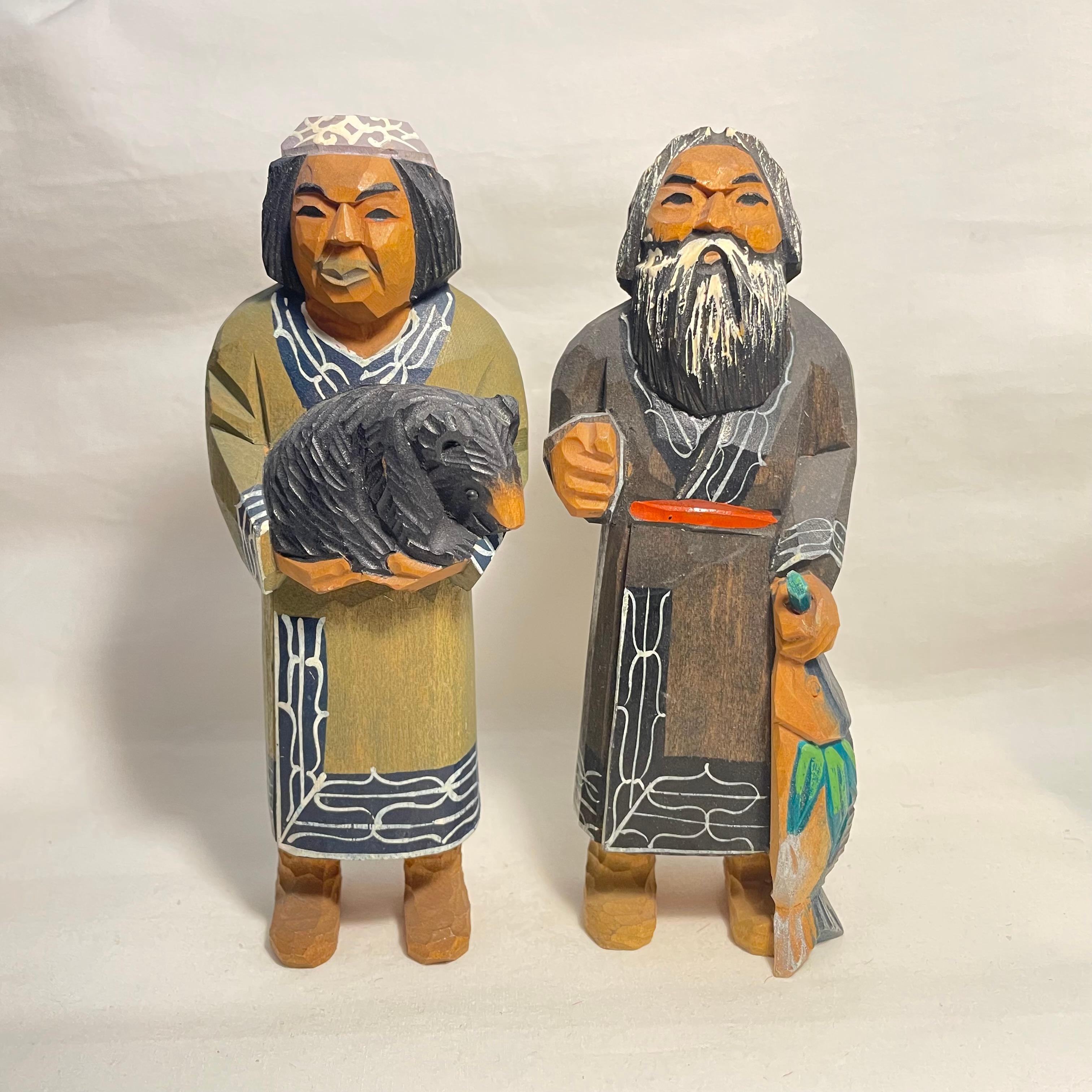 Hand-Carved Japanese Wooden Object AINU Statue Fish 1980s For Sale