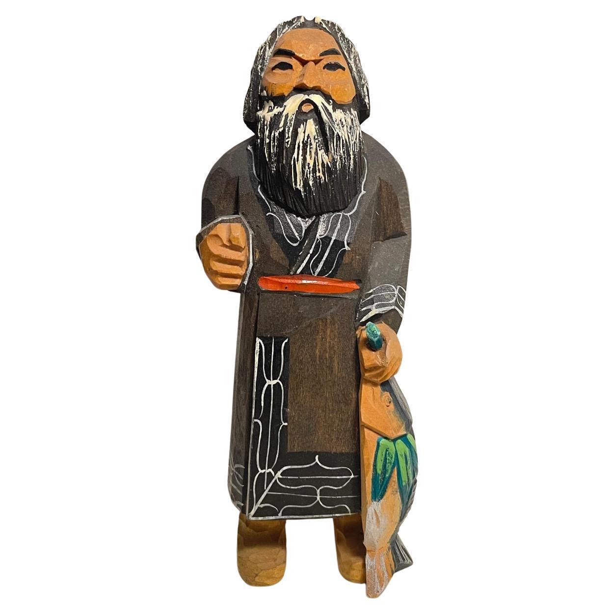 Japanese Wooden Object AINU Statue Fish 1980s