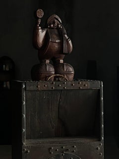 Late Edo Period Japanese Wooden ”Daikokuten Statue” Wabi-Sabi Mingei Folk Art