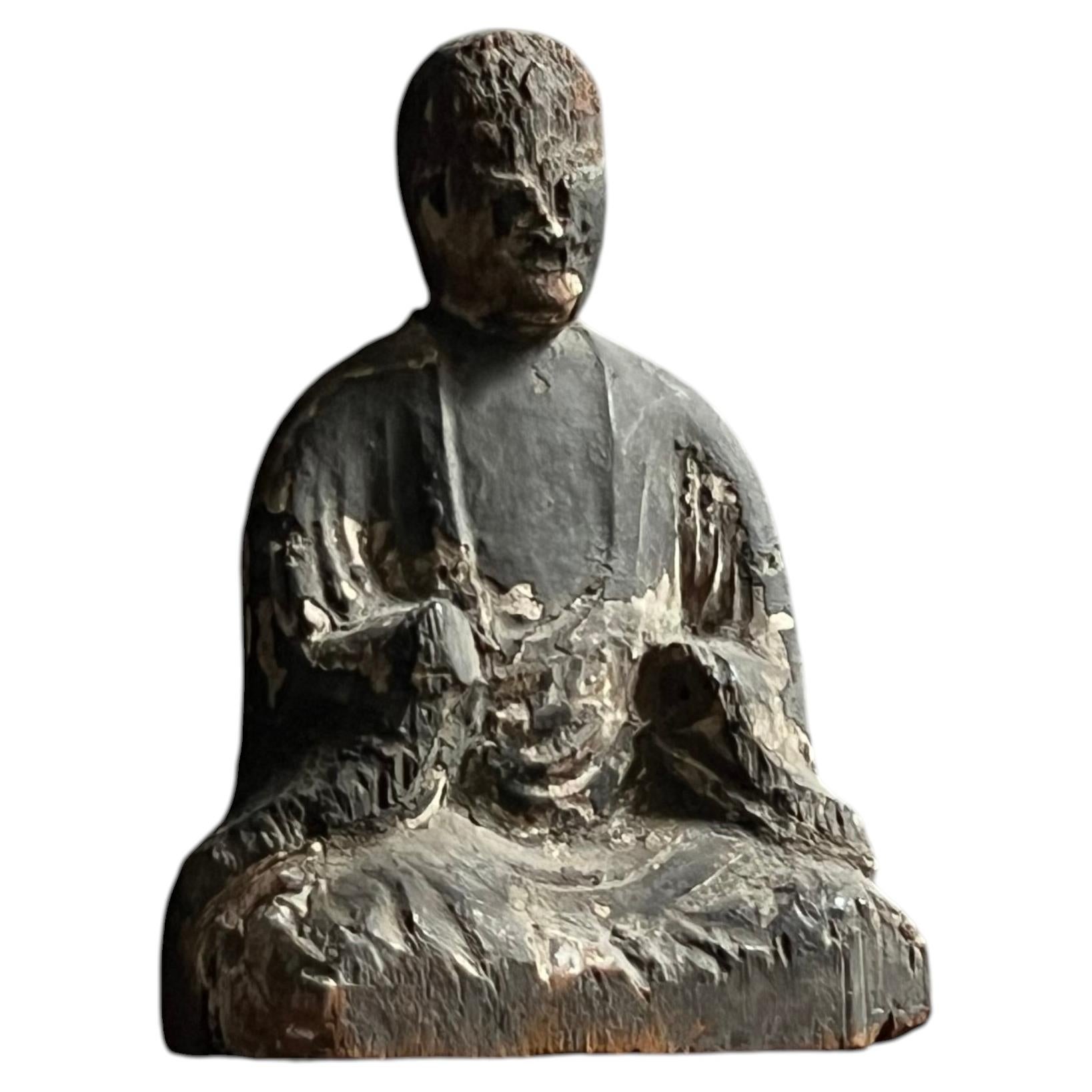 Japanese Wooden Sculpture"JIzo Buddha Statues" Early Edo period Wabisabi Mingei