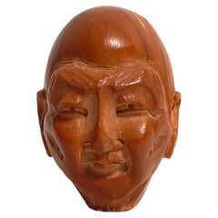 Piccolo netsuke giapponese in legno 'A Head' degli anni '40, epoca Showa