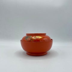 Japanese Wooden Soup-Bowl with Red Lacquer Chrysanthemum 1970s