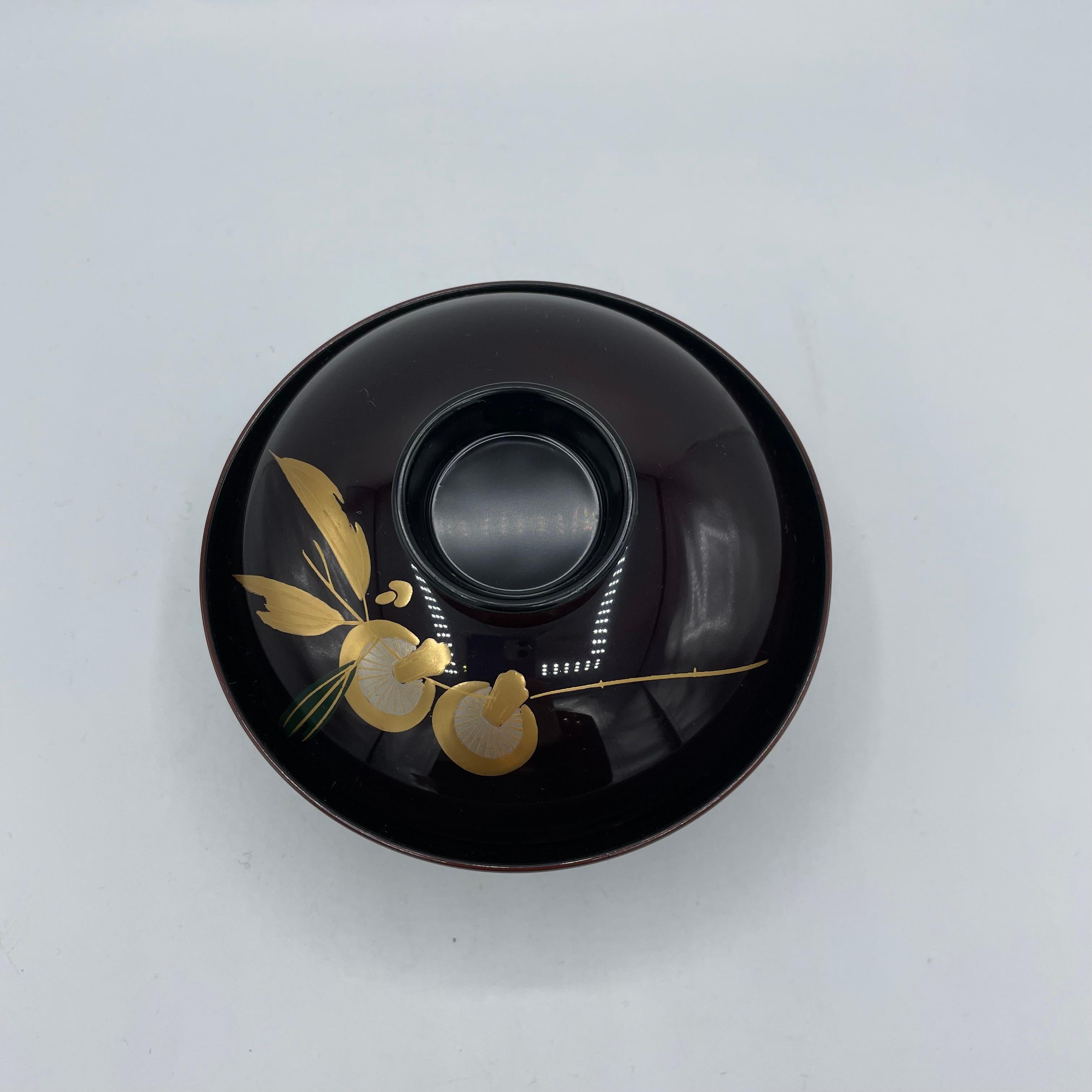 Showa Japanese Wooden Soup-Bowl with Wajima-Nuri Japanese Lacquerware 1990s For Sale