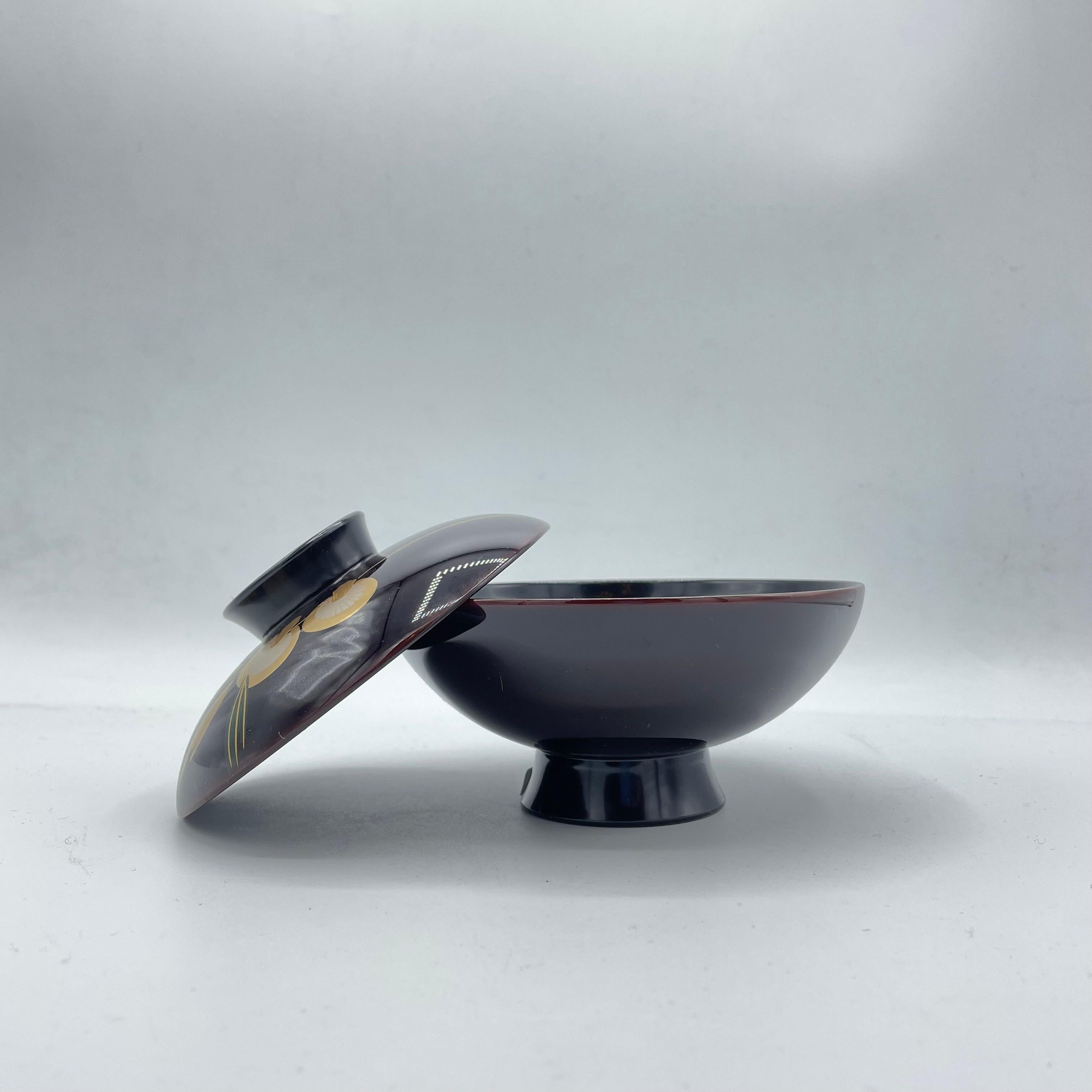 Lacquered Japanese Wooden Soup-Bowl with Wajima-Nuri Japanese Lacquerware 1990s For Sale