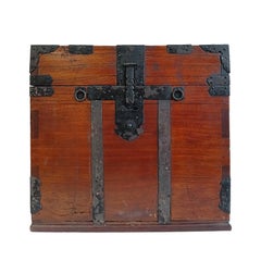 Japanese Elm Storage Box, Wrought Iron Accents, Meiji Period, 1890