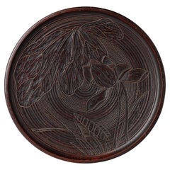 Bandeja de madera japonesa con bonito diseño de loto tallado
