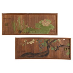 Vintage Japanese wooden wall hanging painting/Mid 20th century/Japanese painting