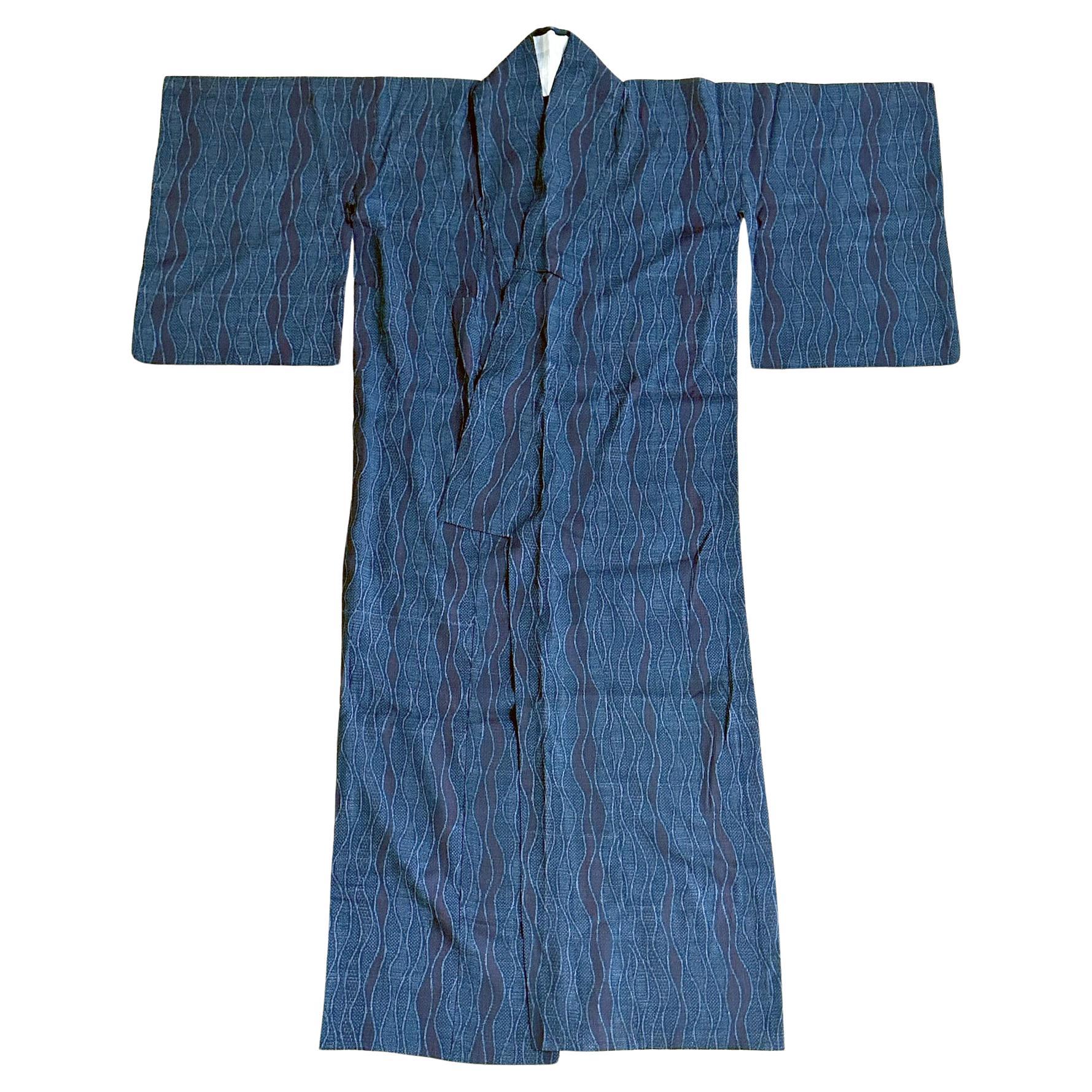 Japanese Woven Asa Double Ikat Summer Usumono Kimono Provenance