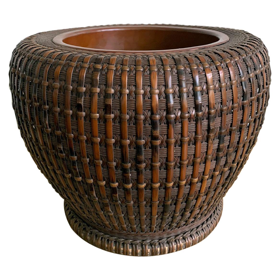 Japanese Woven Bamboo Brazier by Maeda Chikubosai I