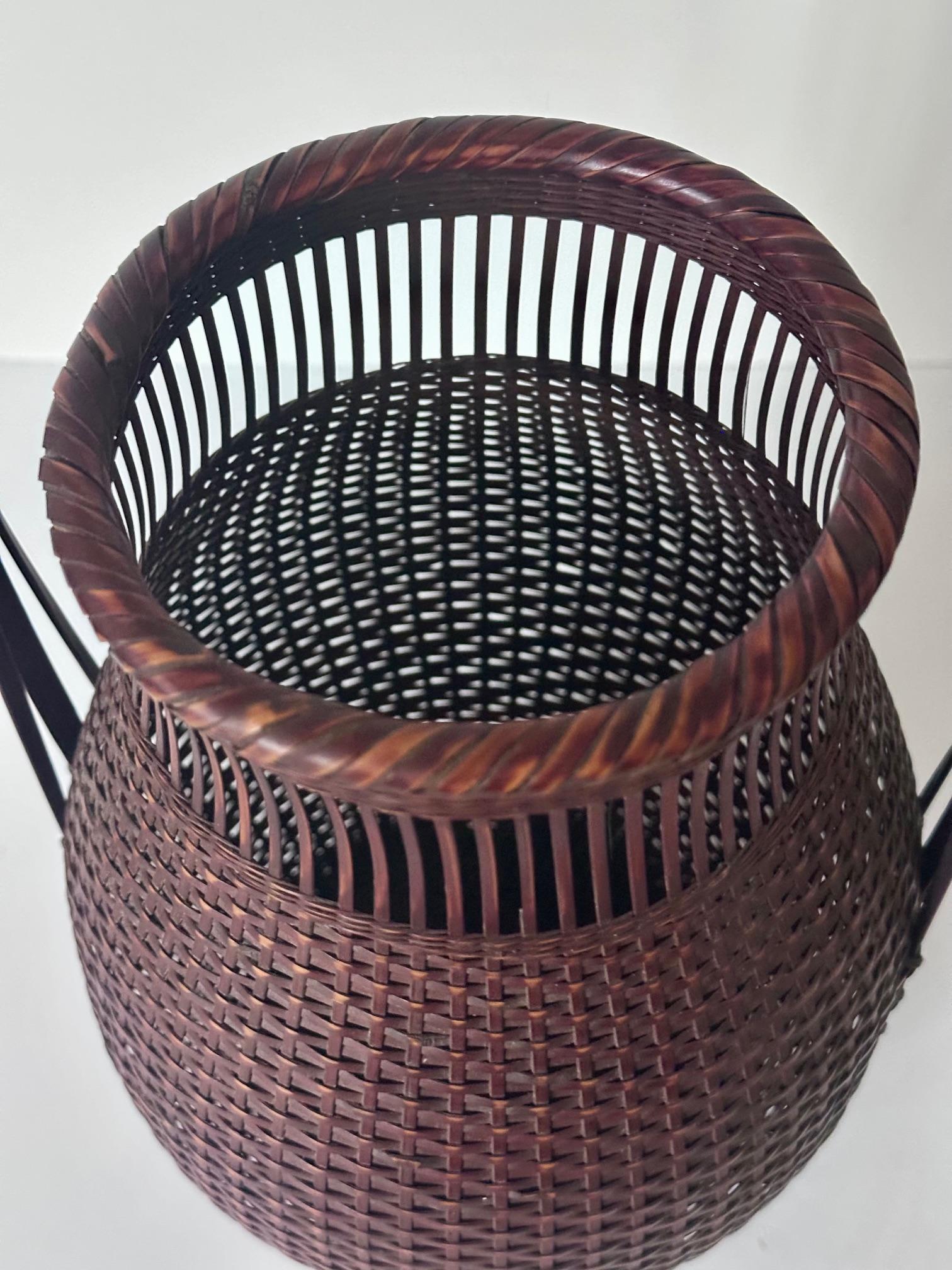 Japanese Woven Bamboo Ikebana Basket by Chikusei Watanabe For Sale 6