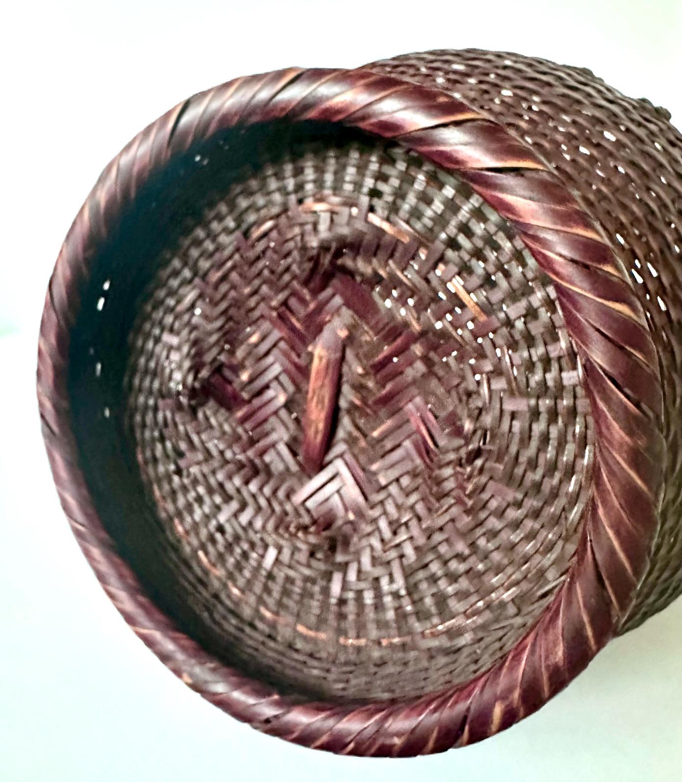 Japanese Woven Bamboo Ikebana Basket by Chikusei Watanabe For Sale 7