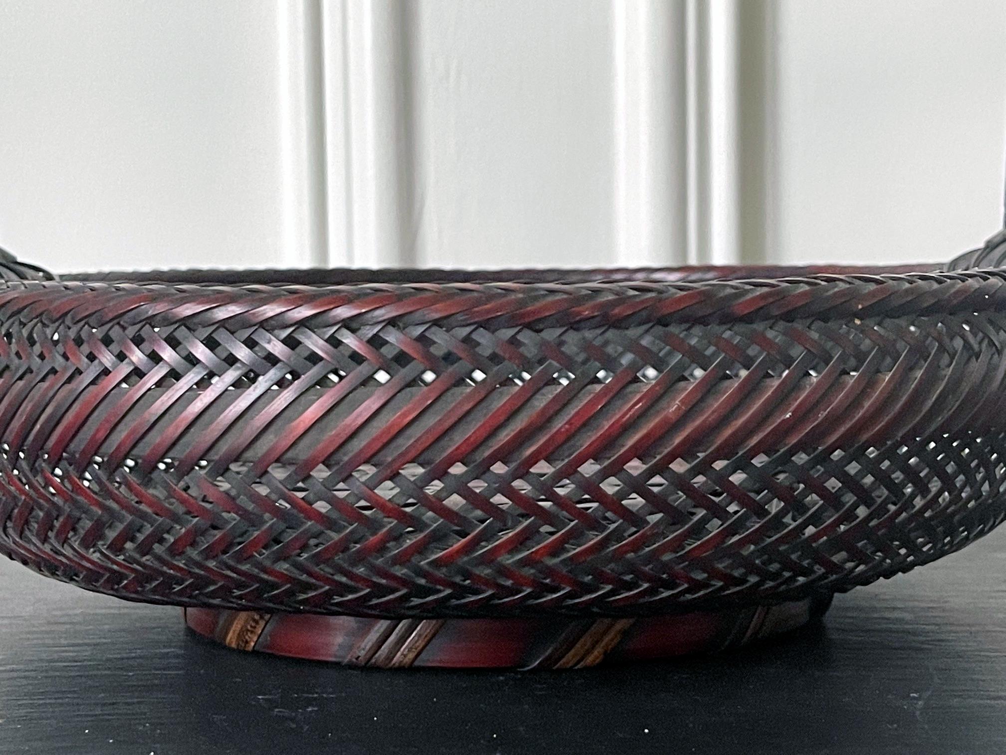 Japanese Woven Bamboo Ikebana Basket For Sale 4