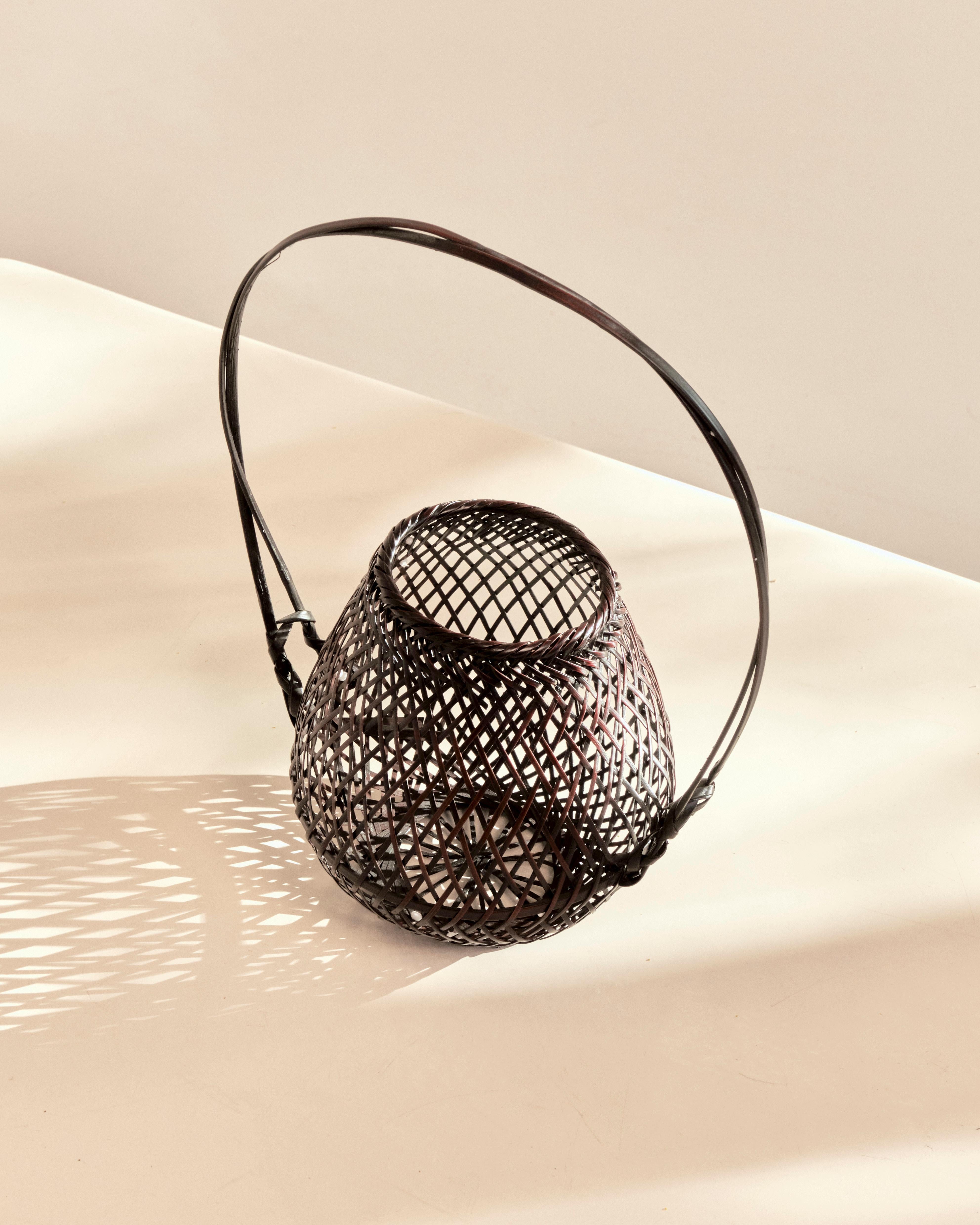 Japanese Woven Bamboo Ikebana Flower Basket For Sale 1