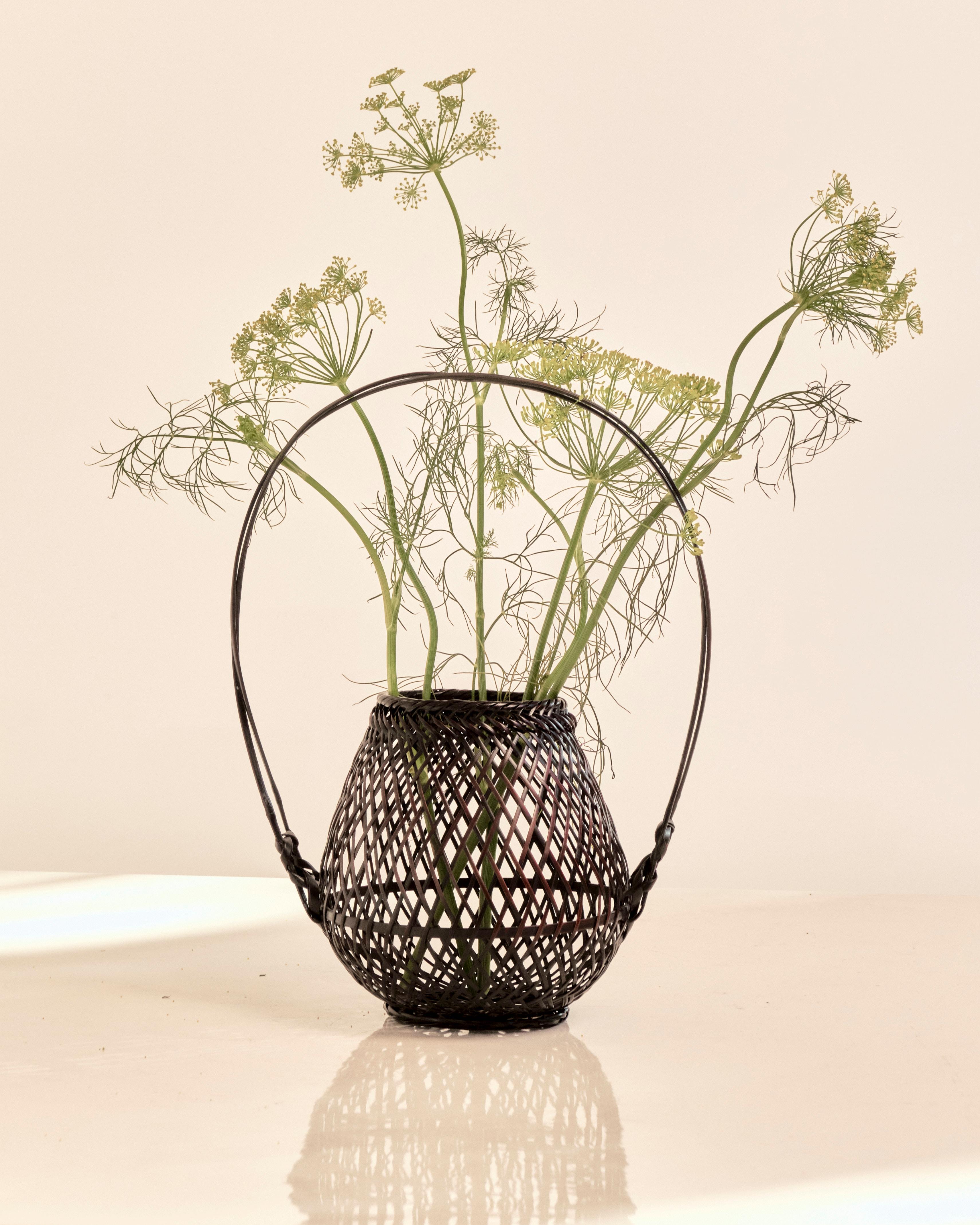 Japanese Woven Bamboo Ikebana Flower Basket For Sale 3