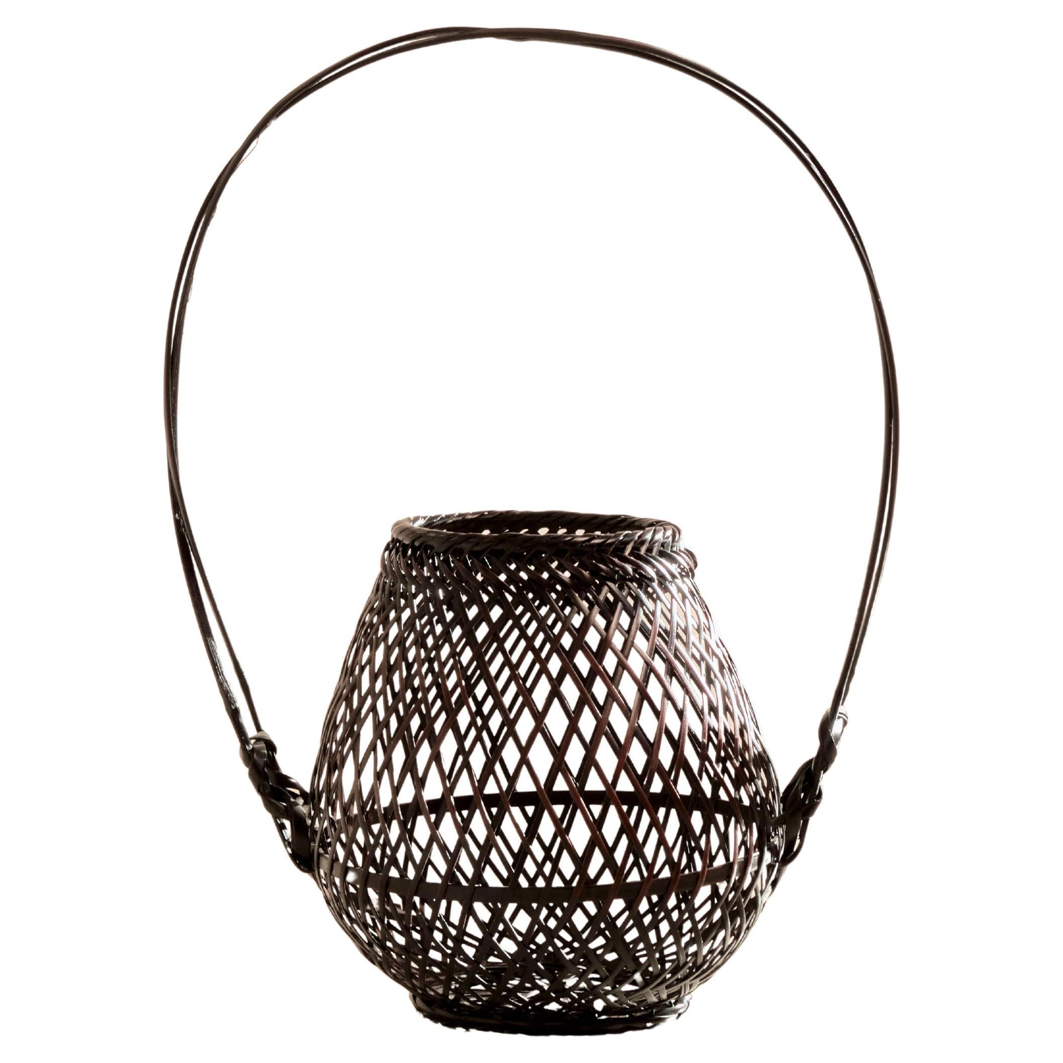 Japanese Woven Bamboo Ikebana Flower Basket For Sale