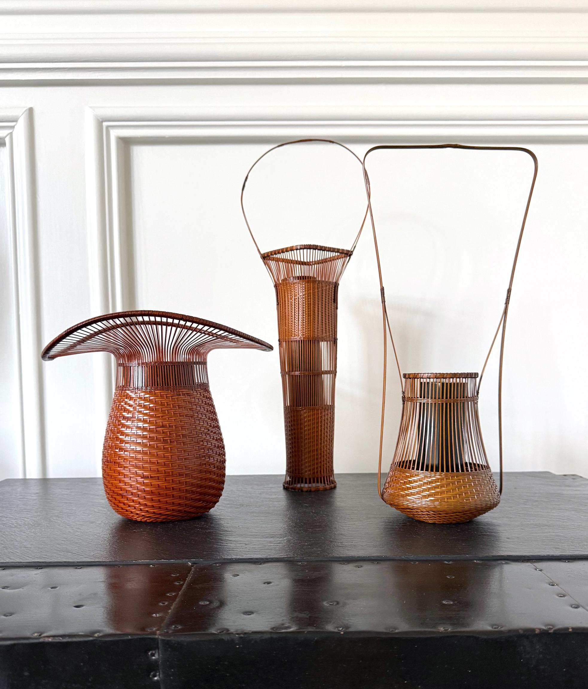 Vase japonais en bambou tressé Ikebana par Jin Morigami Jin en vente 10