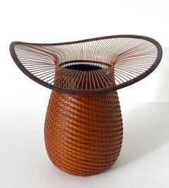 Japanese Woven Bamboo Ikebana Vase by Jin Morigami