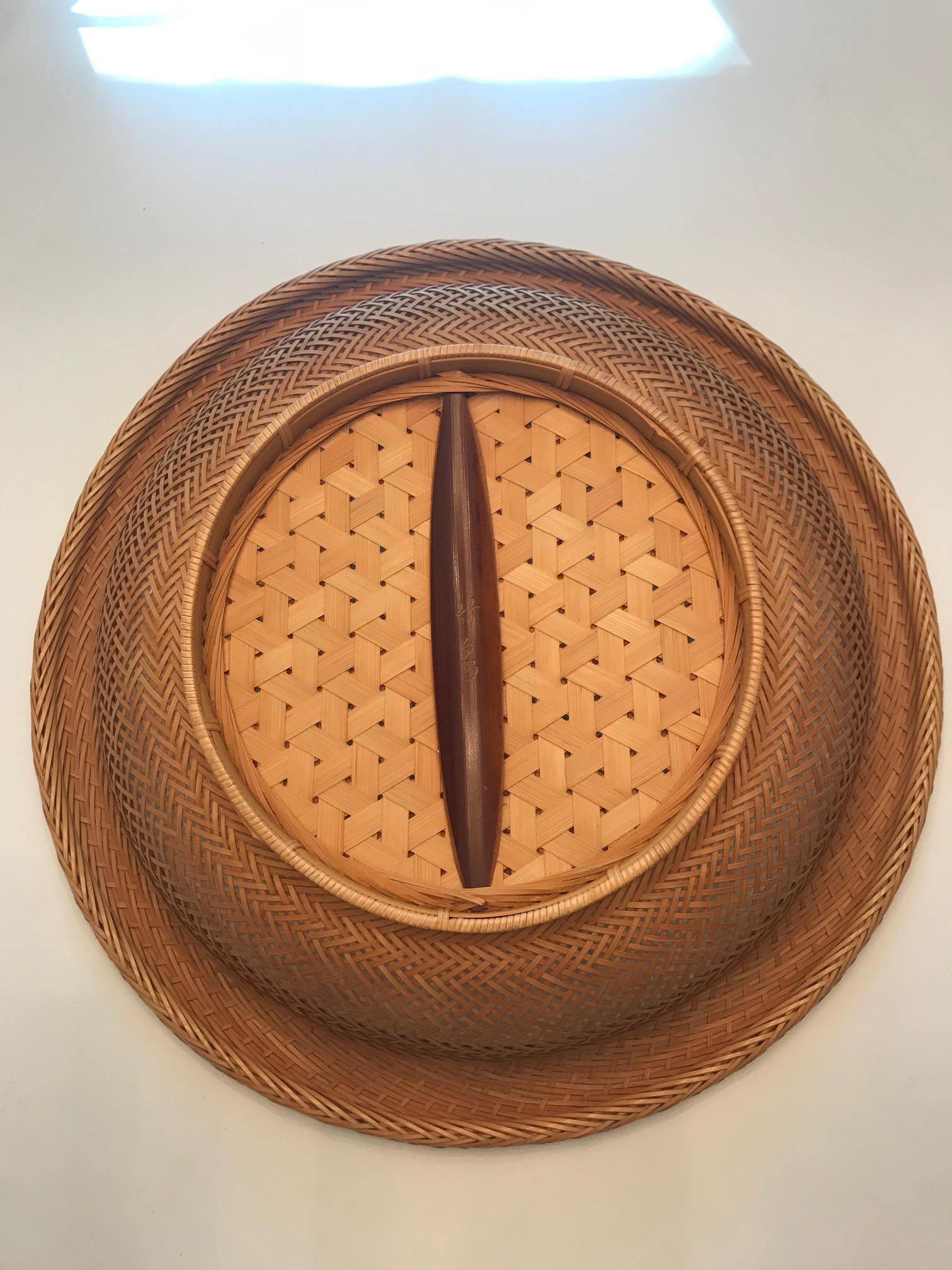 Hand-Woven Japanese Woven Basket Bamboo Art Signed Chikusen