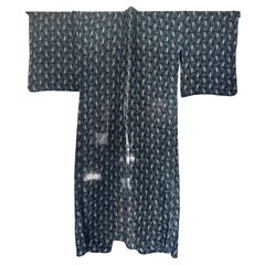 Japanese Woven Ikat and Stenciled Summer Usumono Kimono Meiji Period