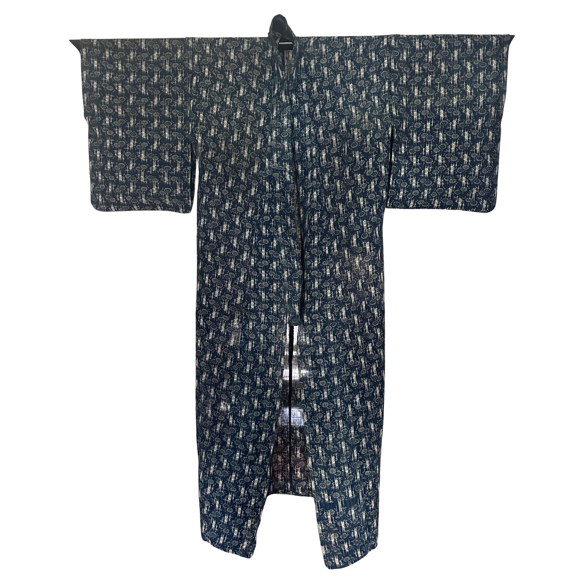 Japanese Woven Ikat and Stenciled Summer Usumono Kimono Meiji Period