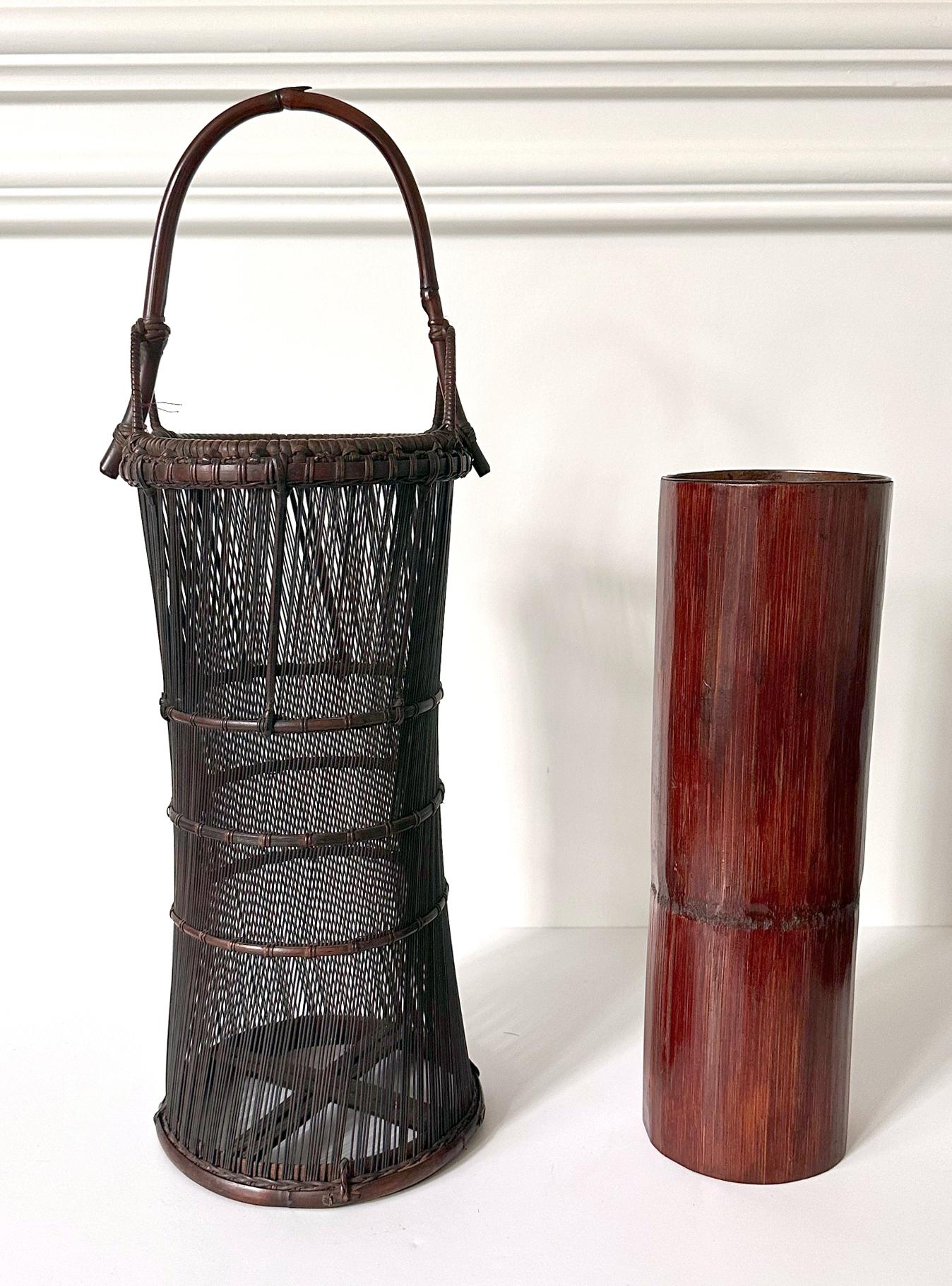 Ikebana japonesa tejida Cesta de bambú Ueda Shounsai Caja original en venta 5