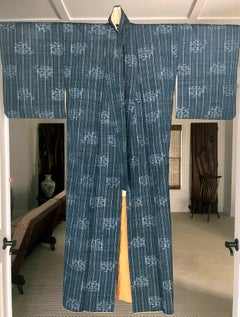 Japanese Woven Linen Kimono with Katazome Stencil Dyes